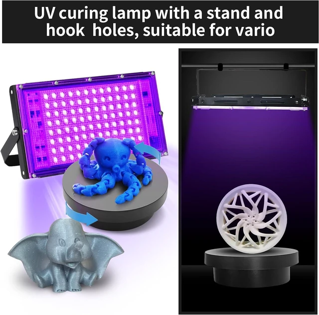 Alt view image 6 of 7 - 100W 3D Printer UV Resin Curing Light Kit with Dual-Power 360° Rotating Turntable, 405nm UV Light with 96 LEDs and 360° Adjustable Stand for SLA DLP LCD Resin Prints, DIY Curing Box