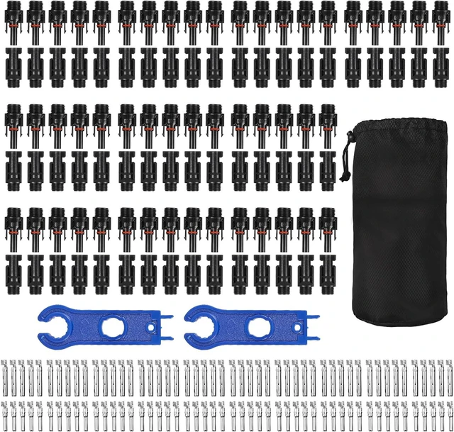 Main image of 50 Pairs Solar Panel Connector Kit IP68 Waterproof Solar Connectors MC4 Connectors 1000V 30A Solar Cable Connectors with A Durable Nylon Bag