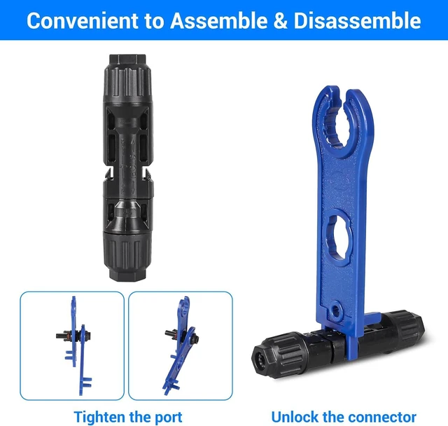 Alt view image 5 of 7 - 50 Pairs Solar Panel Connector Kit IP68 Waterproof Solar Connectors MC4 Connectors 1000V 30A Solar Cable Connectors with A Durable Nylon Bag
