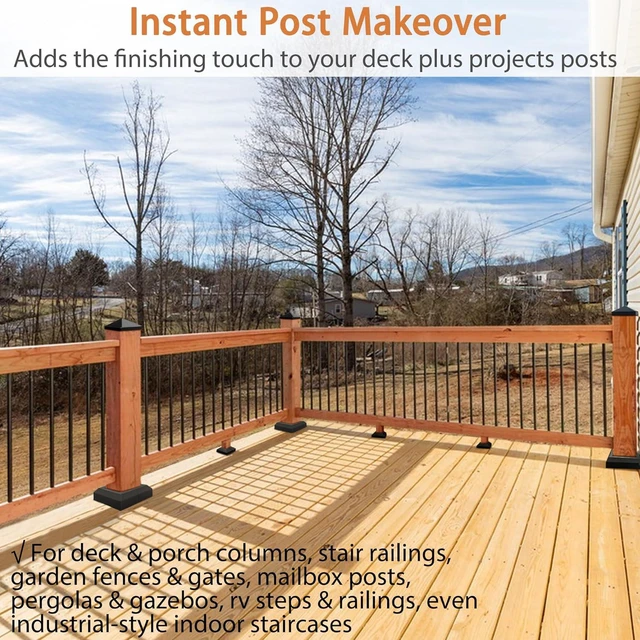 Alt view image 6 of 7 - 4 Pack 2X2IN Aluminum Split Deck Post Base Cover, Solid Fence Trim Skirt, Post Foot Protection Replacement for Porch Stairs Outdoor Decor Railing (4.7x4.7IN Outer Size) Matte Black