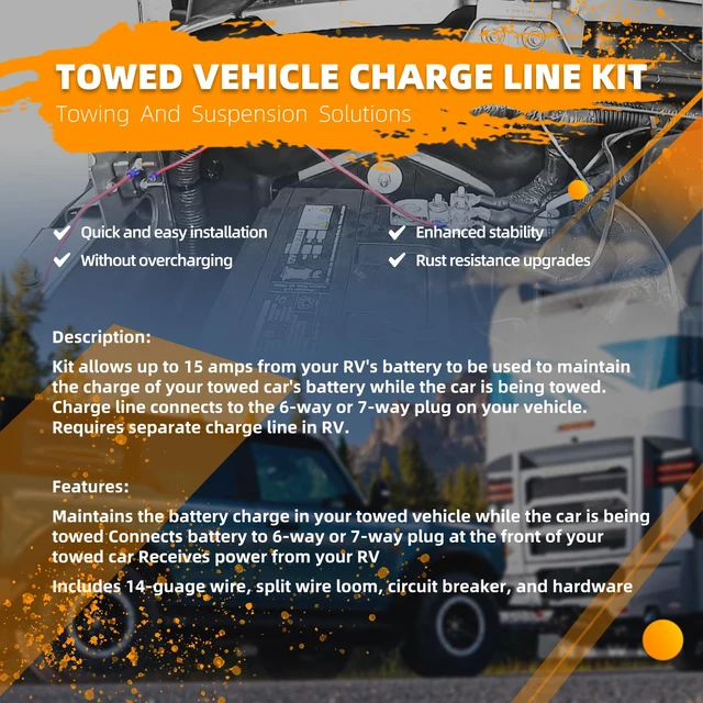 Alt view image 2 of 6 - Towed Vehicle Charge Line Kit Compatible with 156-25, Provides Continuous Maintenance Charging for Extended Battery Life, Heavy Duty 14-Gauge Wire, Includes a Thermal Circuit Breaker and Mounting Kit