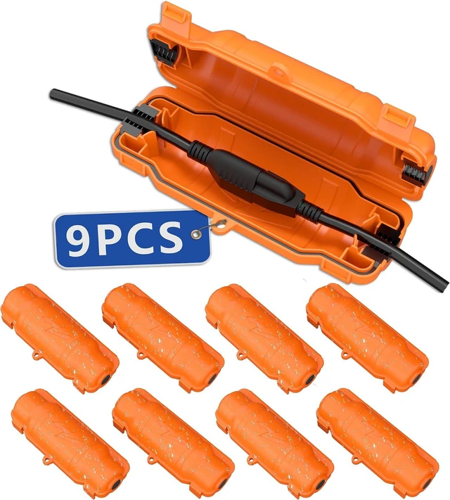 Main image of 9 Pack Outdoor Extension Cord Safety Cover, Waterproof, Orange