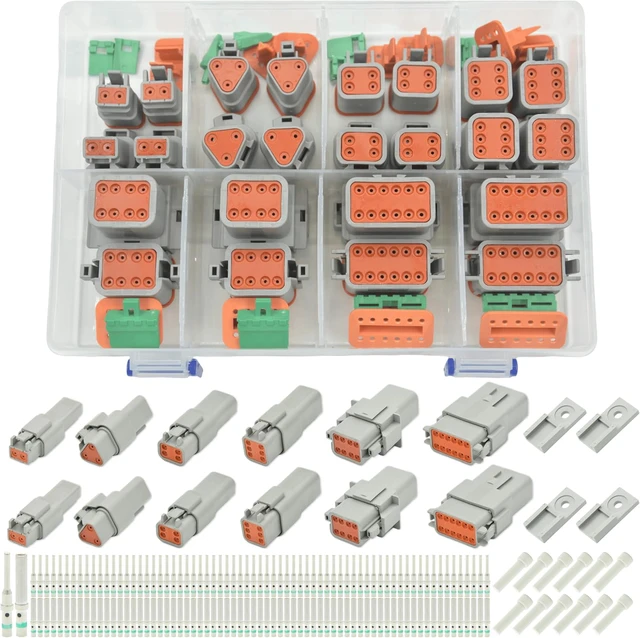 Main image of 205 PCS Deutsch Connector Kit, DT 2 3 4 6 8 12 Pin Connectors, IP67 Waterproof Electrical Connectors Plug with 70 Pairs Size 16 Solid Contacts for Car Truck Boat, 205 PCS(Solid Contacts)