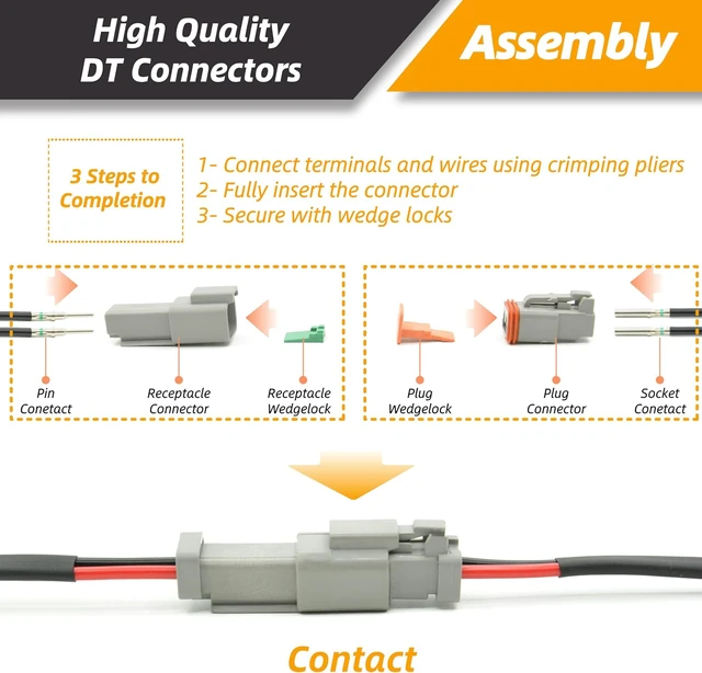 Alt view image 4 of 7 - 205 PCS Deutsch Connector Kit, DT 2 3 4 6 8 12 Pin Connectors, IP67 Waterproof Electrical Connectors Plug with 70 Pairs Size 16 Solid Contacts for Car Truck Boat, 205 PCS(Solid Contacts)