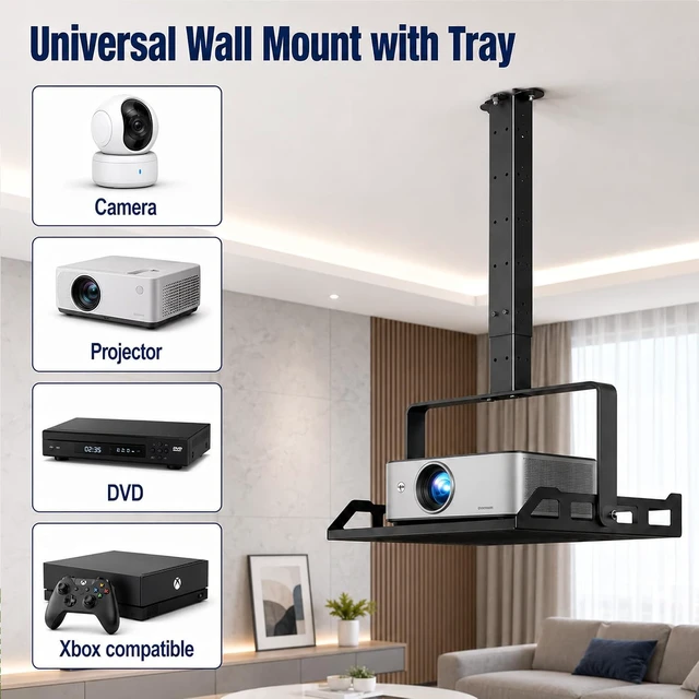 Alt view image 3 of 7 - Ceiling Projector Mount Shelf Adjustable Ceiling Mount Tray Stand