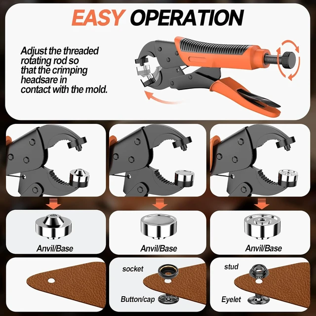 Alt view image 6 of 7 - Heavy Duty Snap Fastener Tool Kit with 100 Sets(380PCS)