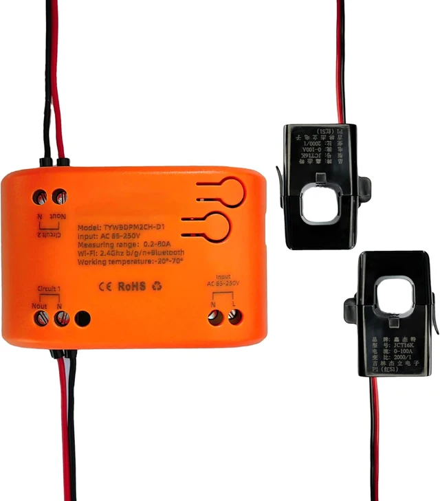 Main image of WiFi Smart Power Meter with 2pcs 80A Current Transformer Clamp,Tuya app 2-Way Bilateral Monitor Real Time KWh Eenrgy Electricity Voltage Statistics.