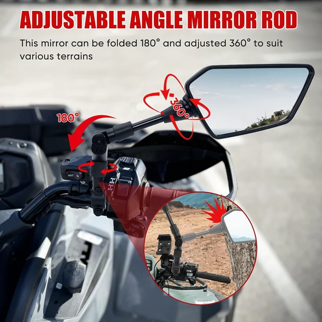Alt view image 3 of 7 - ATV Mirror, 180°Folding Motorcycle Side Rearview Mirrors