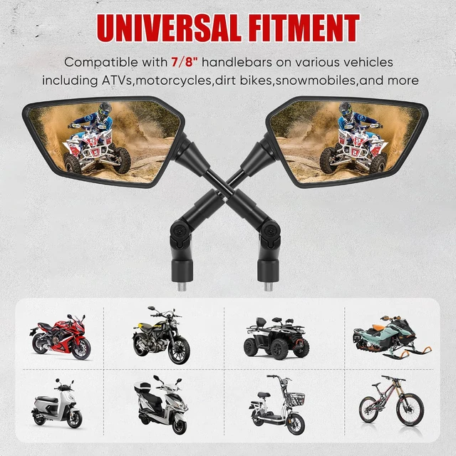 Alt view image 5 of 7 - ATV Mirror, 180°Folding Motorcycle Side Rearview Mirrors