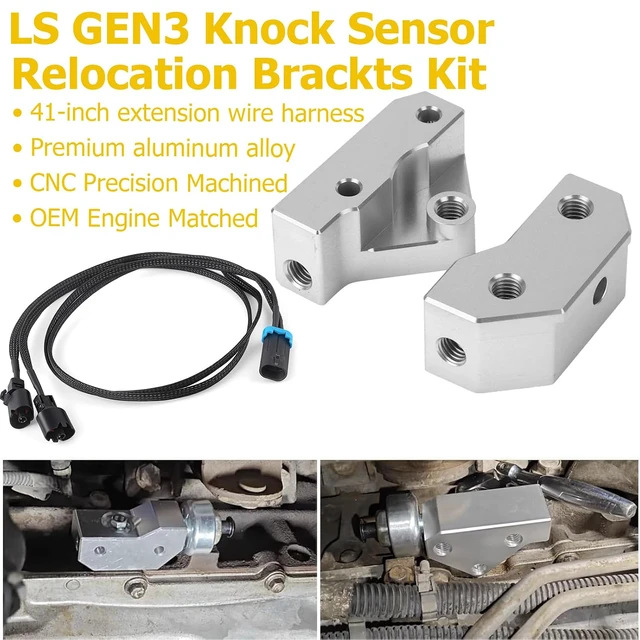 Alt view image 4 of 7 - Knock Sensor Relocation Brackets with Sensor Harness Kit for LS Gen 3