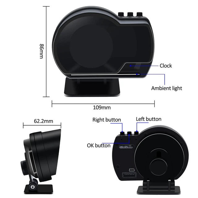 Alt view image 6 of 7 - Car HUD Head Up Display, Car HUD Display for Digital OBD+GPS Dual System Smart Gauge Display MPH RPM Over Speeding Alarm for Most Cars After 2012