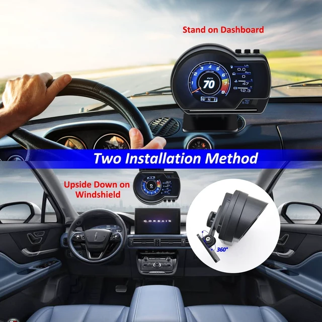 Alt view image 7 of 7 - Car HUD Head Up Display, Car HUD Display for Digital OBD+GPS Dual System Smart Gauge Display MPH RPM Over Speeding Alarm for Most Cars After 2012