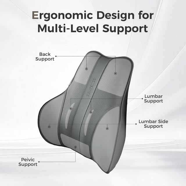 Alt view image 2 of 7 - Lumbar Support Pillow for Car, Ergonomic Memory Foam Back Pillow for Office Chair, Back Cushion for Back Pain Relief, PU Leather Car Lumbar Support for Driving Seat