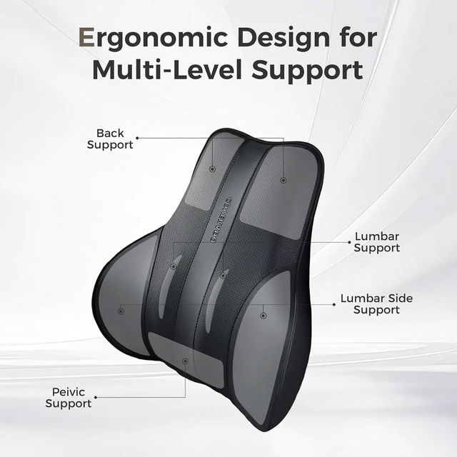 Alt view image 2 of 7 - Lumbar Support Pillow for Car, Ergonomic Memory Foam Back Pillow for Office Chair, New Back Cushion for Pain Relief, PU Leather Car Lumbar Support for Driving Seat Black