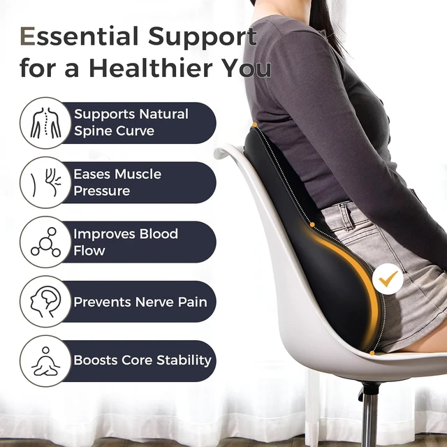 Alt view image 3 of 7 - Lumbar Support Pillow for Car, Ergonomic Memory Foam Back Pillow for Office Chair, New Back Cushion for Pain Relief, PU Leather Car Lumbar Support for Driving Seat Black