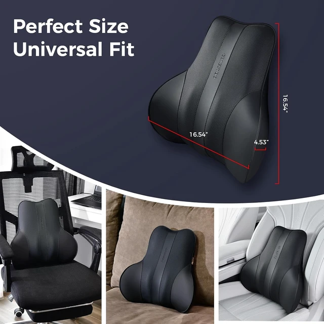 Alt view image 7 of 7 - Lumbar Support Pillow for Car, Ergonomic Memory Foam Back Pillow for Office Chair, New Back Cushion for Pain Relief, PU Leather Car Lumbar Support for Driving Seat Black