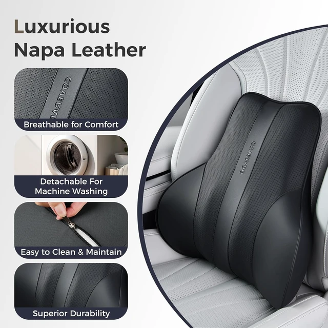 Alt view image 6 of 7 - Lumbar Support Pillow for Car, Ergonomic Memory Foam Back Pillow for Office Chair, New Back Cushion for Pain Relief, PU Leather Car Lumbar Support for Driving Seat Black