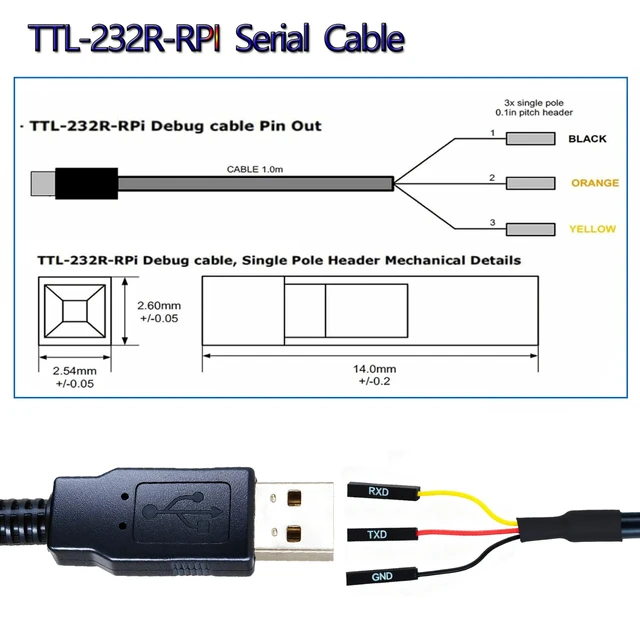Alt view image 5 of 7 - 6 Feet USB to TTL-232R-RPI 3.3V Adapter Cable, FT232 USB to TTL Serial UART Cable, TX RX Signal 3 Pin 3v3 Level Signal 2.54mm Dupont Female Header Windows Linux MAC OS (Pack of 2)