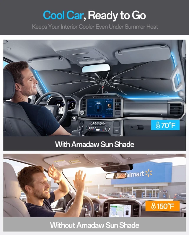 Alt view image 2 of 7 - SUV Windshield Sun Shade for RX300/350/400,Forester,Tiguan 2000-2026,Foldable Umbrella Sunshade with 100% UV Block, Multi-Layer Heat Insulation, Keeps Car Cooler, Summer Car Accessory