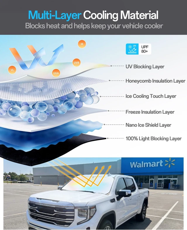 Alt view image 3 of 7 - SUV Windshield Sun Shade for RX300/350/400,Forester,Tiguan 2000-2026,Foldable Umbrella Sunshade with 100% UV Block, Multi-Layer Heat Insulation, Keeps Car Cooler, Summer Car Accessory