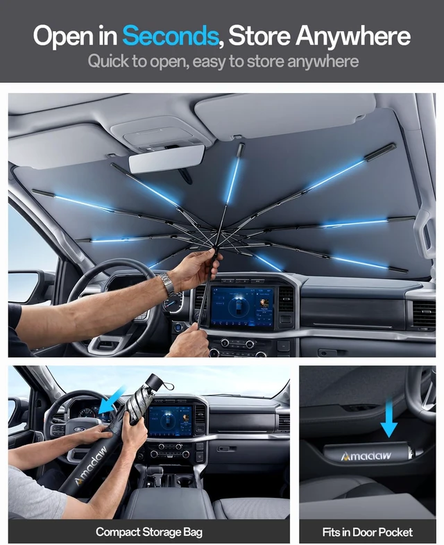 Alt view image 4 of 7 - SUV Windshield Sun Shade for RX300/350/400,Forester,Tiguan 2000-2026,Foldable Umbrella Sunshade with 100% UV Block, Multi-Layer Heat Insulation, Keeps Car Cooler, Summer Car Accessory