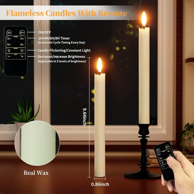 Alt view image 6 of 7 - Rechargeable Flameless Taper Candles with Charging Station Real Wax 6Pcs