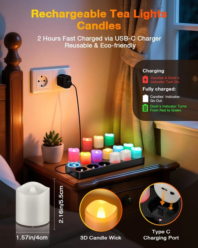 Alt view image 2 of 7 - Rechargeable Color Changing Tea Lights Candles with Remote & Timer