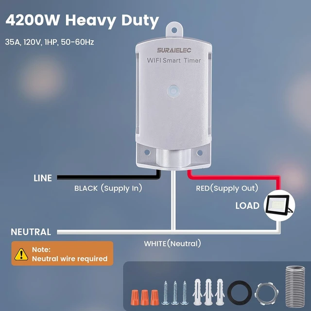 Alt view image 5 of 7 - 35 AMP Wi-Fi Smart Timer Switch for Outdoor Electrical Boxes