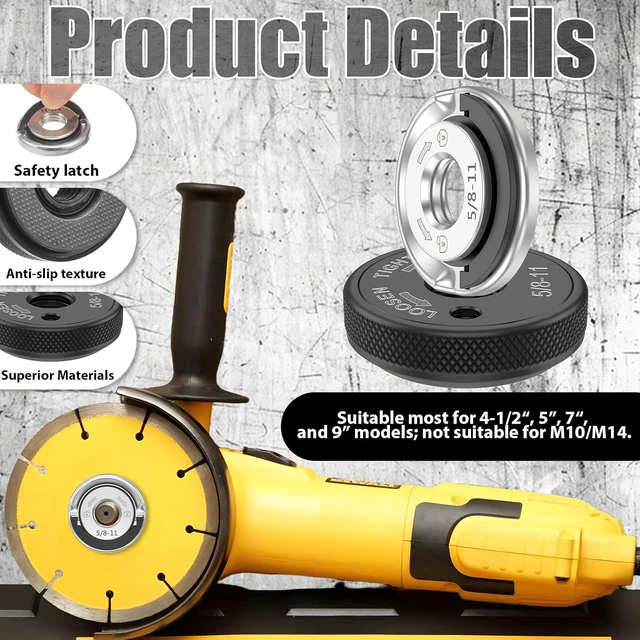 Alt view image 6 of 7 - 6 Pack 5/8"-11 Angle Grinder Flange Nuts No Wrench Quick Release Locking Kit D-Ring & Knurled Arbor Nut for Cutting & Grinding Discs Heavy Duty Self-Locking for 4-1/2" 5" 7" 9" Grinders