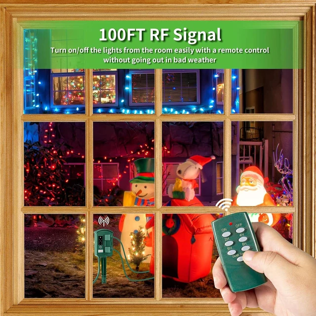 Alt view image 4 of 7 - Outdoor Power Stake Timer for Christmas Light Decorations Waterproof, Dusk to Dawn, Outdoor Power Strip with 6 Outlets, 1875W/15A, 100FT Wireless Remote Control, 25FT Extension Cord, Heavy Duty
