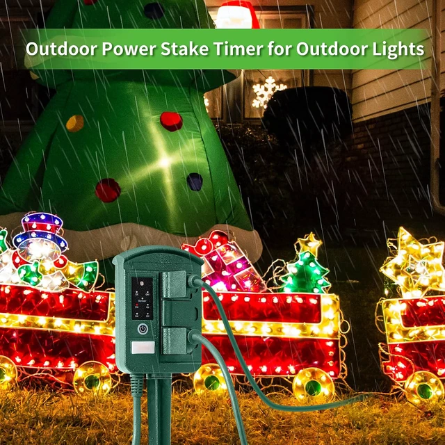 Alt view image 7 of 7 - Outdoor Power Stake Timer for Christmas Light Decorations Waterproof, Dusk to Dawn, Outdoor Power Strip with 6 Outlets, 1875W/15A, 100FT Wireless Remote Control, 25FT Extension Cord, Heavy Duty