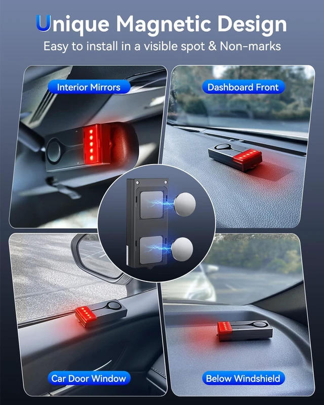 Alt view image 7 of 7 - 108dB Car Alarm System, Car Anti-Theft Vibration Sensor Alarm & Red Light, Wireless Remote Anti Theft Vehicle Device with Magnetic Install Design for RV, SUV, Truck