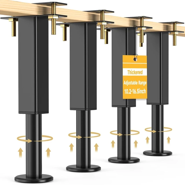 Main image of 4 PCS Adjustable Height Bed Support Legs, 10.2-16.5 in Metal Bed Risers