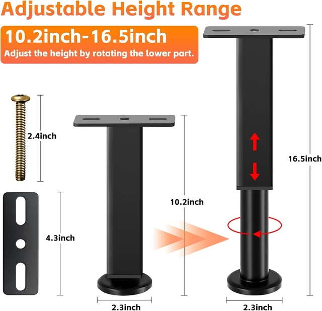 Alt view image 2 of 7 - 4 PCS Adjustable Height Bed Support Legs, 10.2-16.5 in Metal Bed Risers