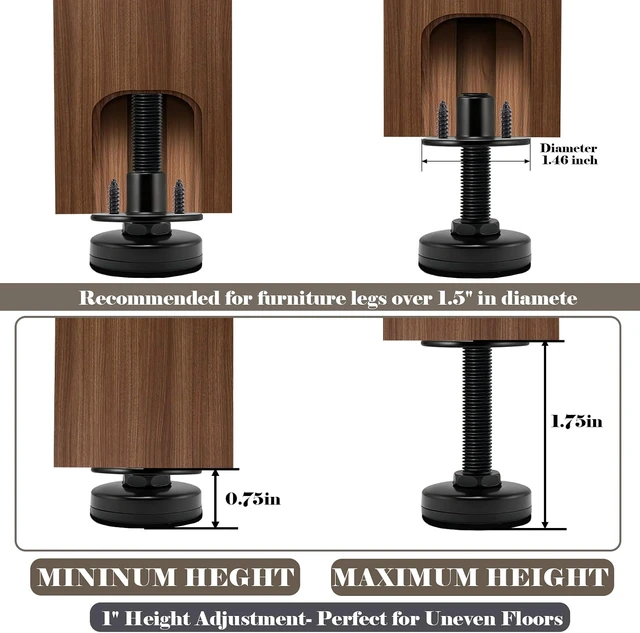 Alt view image 5 of 7 - Heavy Duty Leveling Feet 16 Pack-5280 lbs Capacity, 3/8"-16 Thread Adjustable Furniture Levelers with 1" Height Adjustment, Furniture Feet for Table, Cabinet, Workbench, Appliance Stabilization