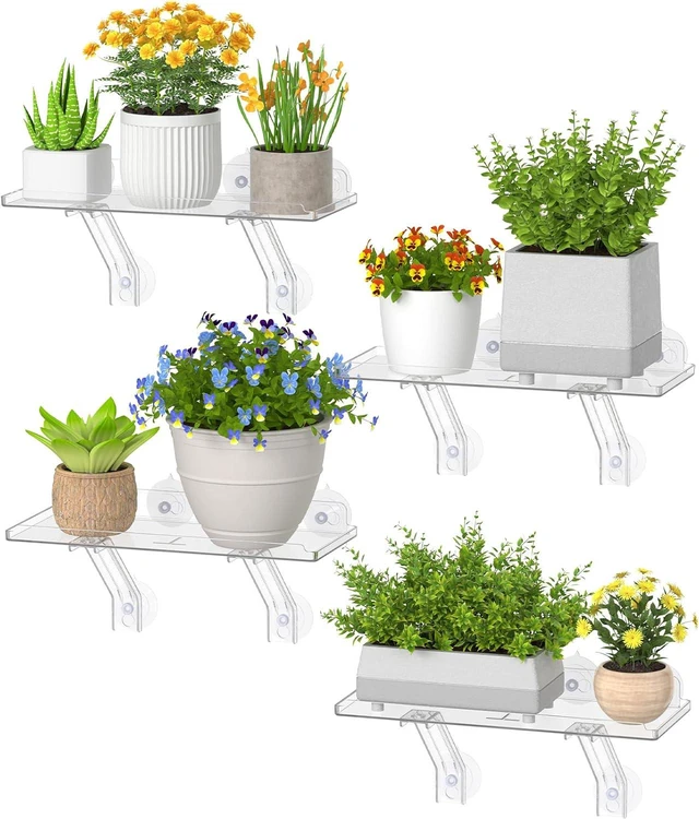 Main image of 6" Extra Wide & Strong Window Plant Shelves with Suction Cup 4 Pack