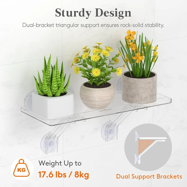 Alt view image 3 of 7 - 6" Extra Wide & Strong Window Plant Shelves with Suction Cup 4 Pack