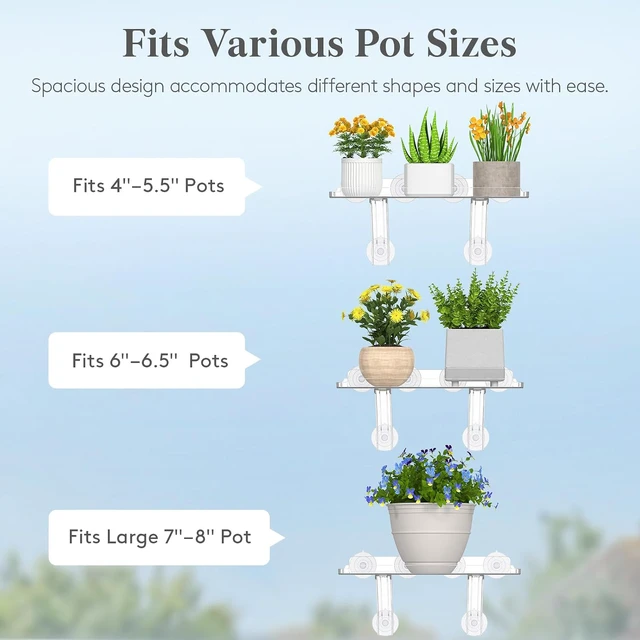 Alt view image 4 of 7 - 6" Extra Wide & Strong Window Plant Shelves with Suction Cup 4 Pack