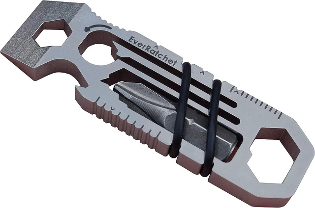 Main image of EverRatchet - EDC Bladeless Keychain Multitool 17-in-1 tool with Bottle Opener, Screwdriver, Pry Bar, Wrenches & Ratchet (Titanium)