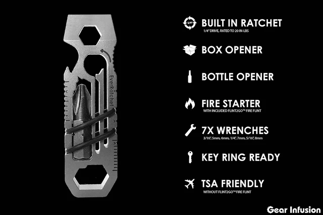 Alt view image 3 of 6 - EverRatchet - EDC Bladeless Keychain Multitool 17-in-1 tool with Bottle Opener, Screwdriver, Pry Bar, Wrenches & Ratchet (Titanium)
