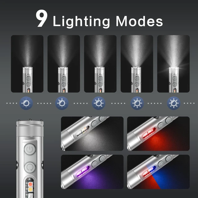 Alt view image 2 of 7 - Taclite Mini - Ultimate Everyday Micro Tool K2 Mini Flashlight with COB Light, 6-in-1 Rechargeable Magnetic Keychain Torch with Window Breaker & Electric Lighter - EDC Survival Tool (Silver)