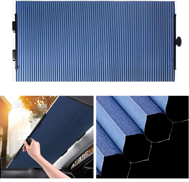 Main image of Retractable Windshield Sun Shade for Car, Cordless Cellular Sun Visor Protector Blocks 99% UV Rays to Keep The Vehicle Cool, Honeycomb Sunshade Fits Various Models with 3 Suction Cups (63CM/25IN)