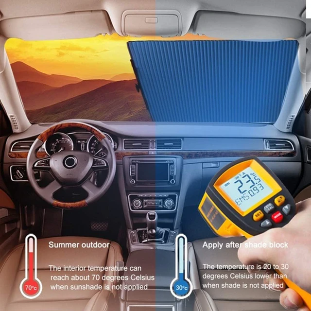 Alt view image 3 of 6 - Retractable Windshield Sun Shade for Car, Cordless Cellular Sun Visor Protector Blocks 99% UV Rays to Keep The Vehicle Cool, Honeycomb Sunshade Fits Various Models with 3 Suction Cups (63CM/25IN)