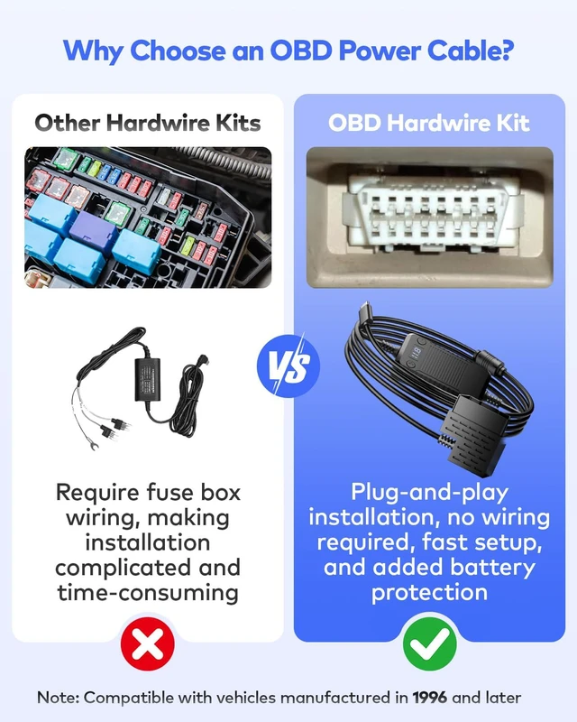 Alt view image 2 of 6 - 19.7Ft OBD Hardwire Kit with Voltage Indicator for Dash Camera, Type USB C Port, Compatible with Dash Cams
