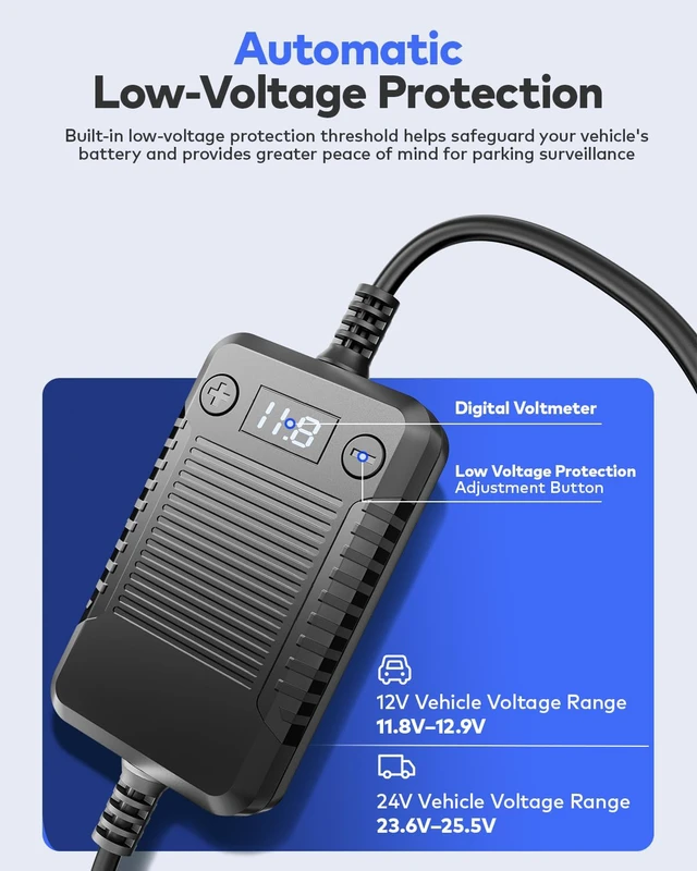 Alt view image 3 of 6 - 19.7Ft OBD Hardwire Kit with Voltage Indicator for Dash Camera, Type USB C Port, Compatible with Dash Cams
