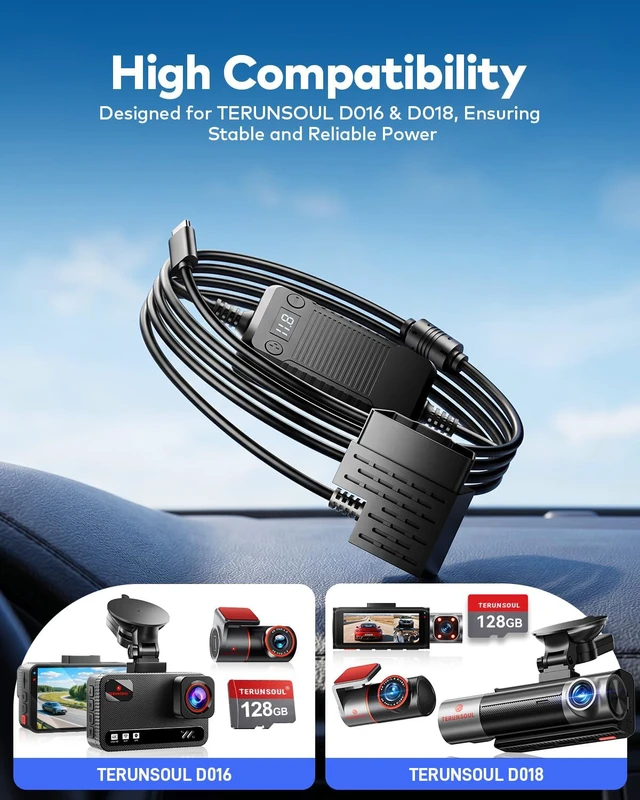 Alt view image 4 of 6 - 19.7Ft OBD Hardwire Kit with Voltage Indicator for Dash Camera, Type USB C Port, Compatible with Dash Cams