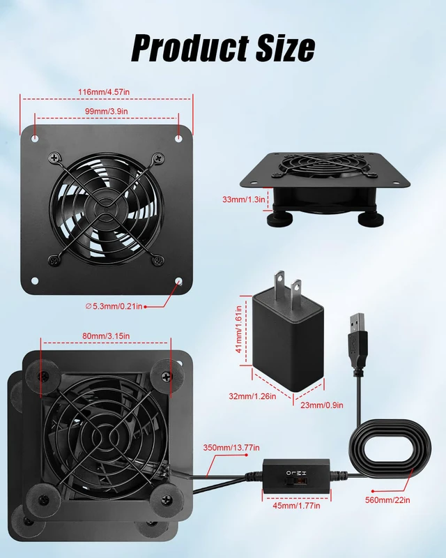 Alt view image 2 of 7 - USB Cabinet Cooling Fan 80mm with Speed Control for AV Equipment(2 Fan Kit)