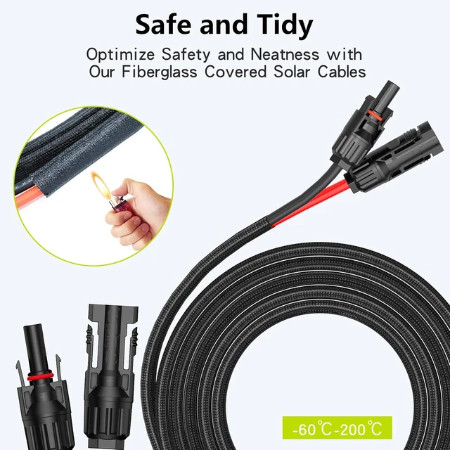Alt view image 2 of 7 - 20Ft 10AWG Solar Panel Extension Cable with Protection Cover IP68 Waterproof PV Wire, Tool-Free Connectors for Home, Boat & RV Solar Panels (20ft)