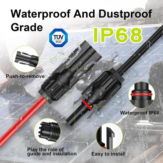 Alt view image 5 of 7 - 20Ft 10AWG Solar Panel Extension Cable with Protection Cover IP68 Waterproof PV Wire, Tool-Free Connectors for Home, Boat & RV Solar Panels (20ft)