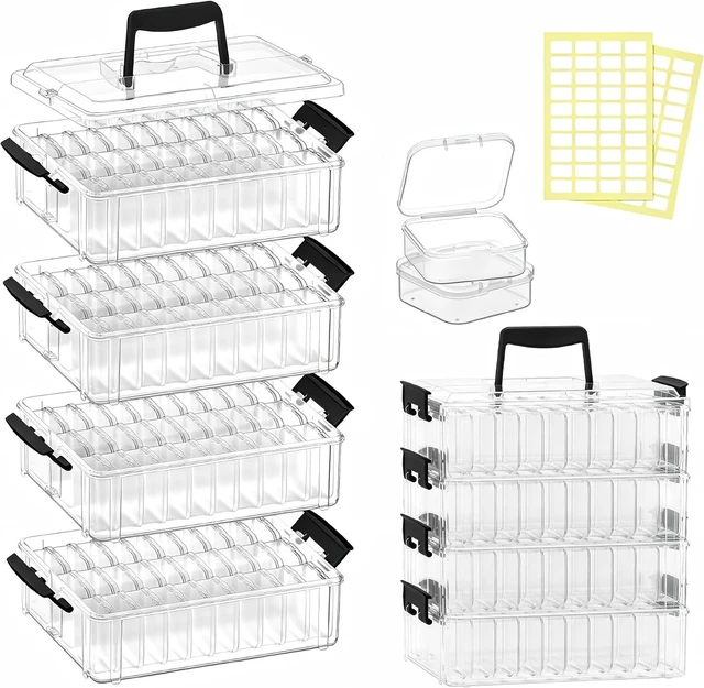 Main image of Bead Organizer Box 120 Pcs, 4-Tier Large Capacity Stackable Bead Storage Containers, Portable Plastic Craft Organizers for Jewelry Making, Bracelets, DIY, Nail Art Charms